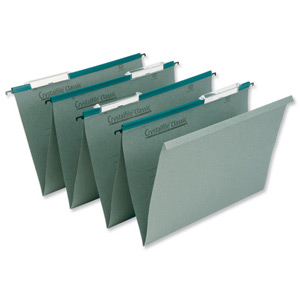 Rexel Crystalfile Classic Linked Suspension File Manilla V-base Foolscap Green Ref 78650 [Pack 50]